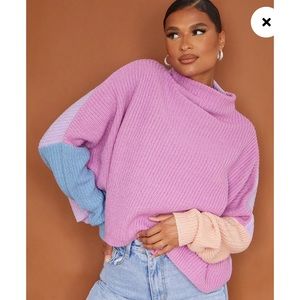 Pink Oversized Color Block Sweatshirt